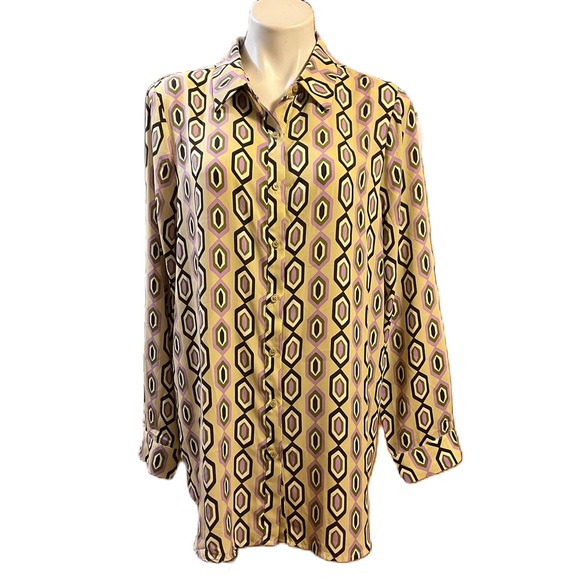 Pleione abstract print button down blouse XL - Picture 1 of 6
